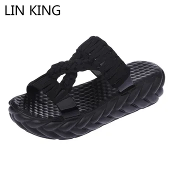 

LIN KING New Design Woman Wedges Slippers Fashion Knit Women Summer Platform Shoes Comfortable Non Slip Thick Sole Girls Slides