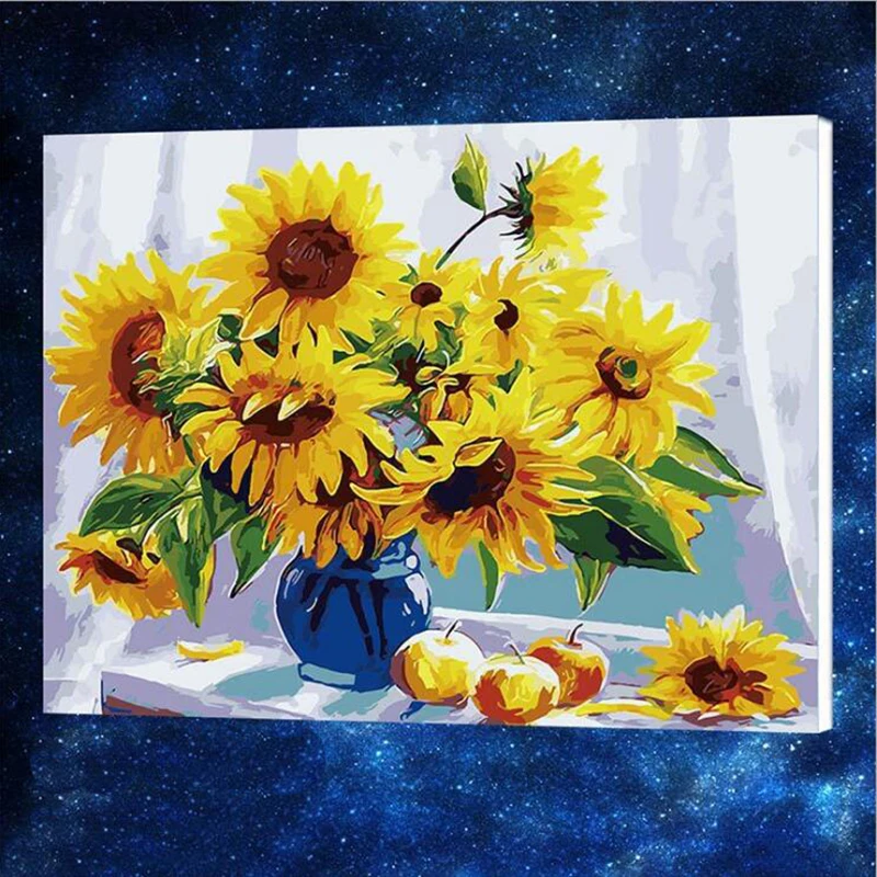 

50x65cm Sunflowers Oil Painting By Numbers DIY Abstract Digital Picture Coloring By Numbers On Canvas Unique Gift r500