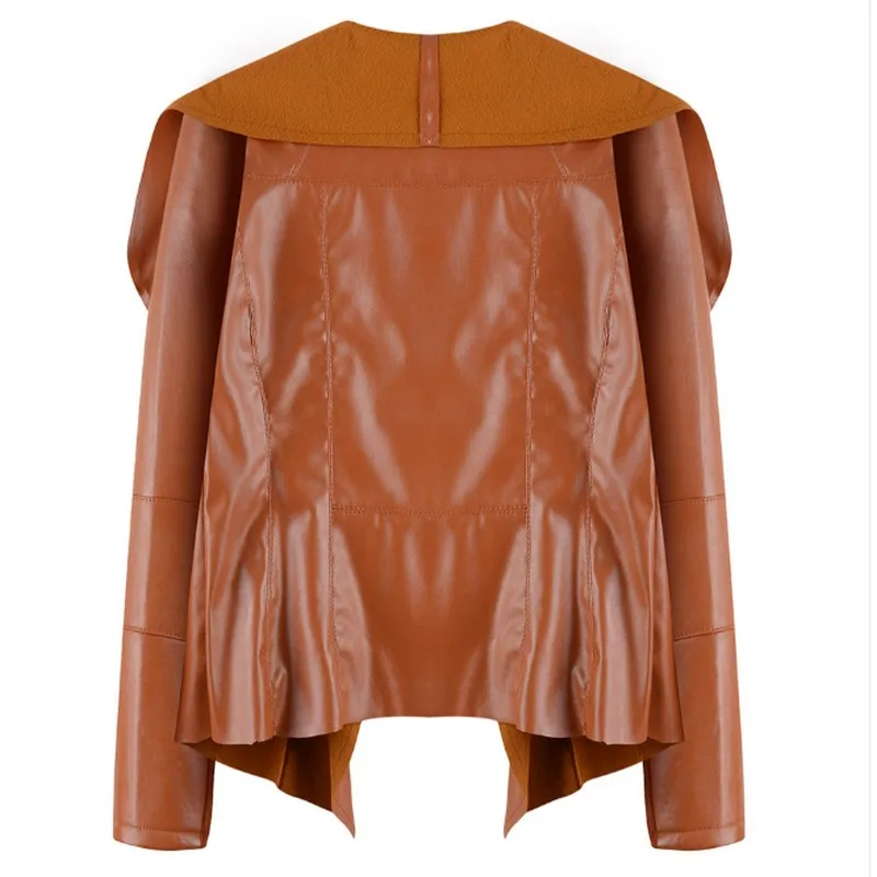 S-5XL Soild Color Leather Jacket Women Fashion Lapel Motorcycle Coat Short PU Faux Leather Biker Jacket Plus Size Female Tops