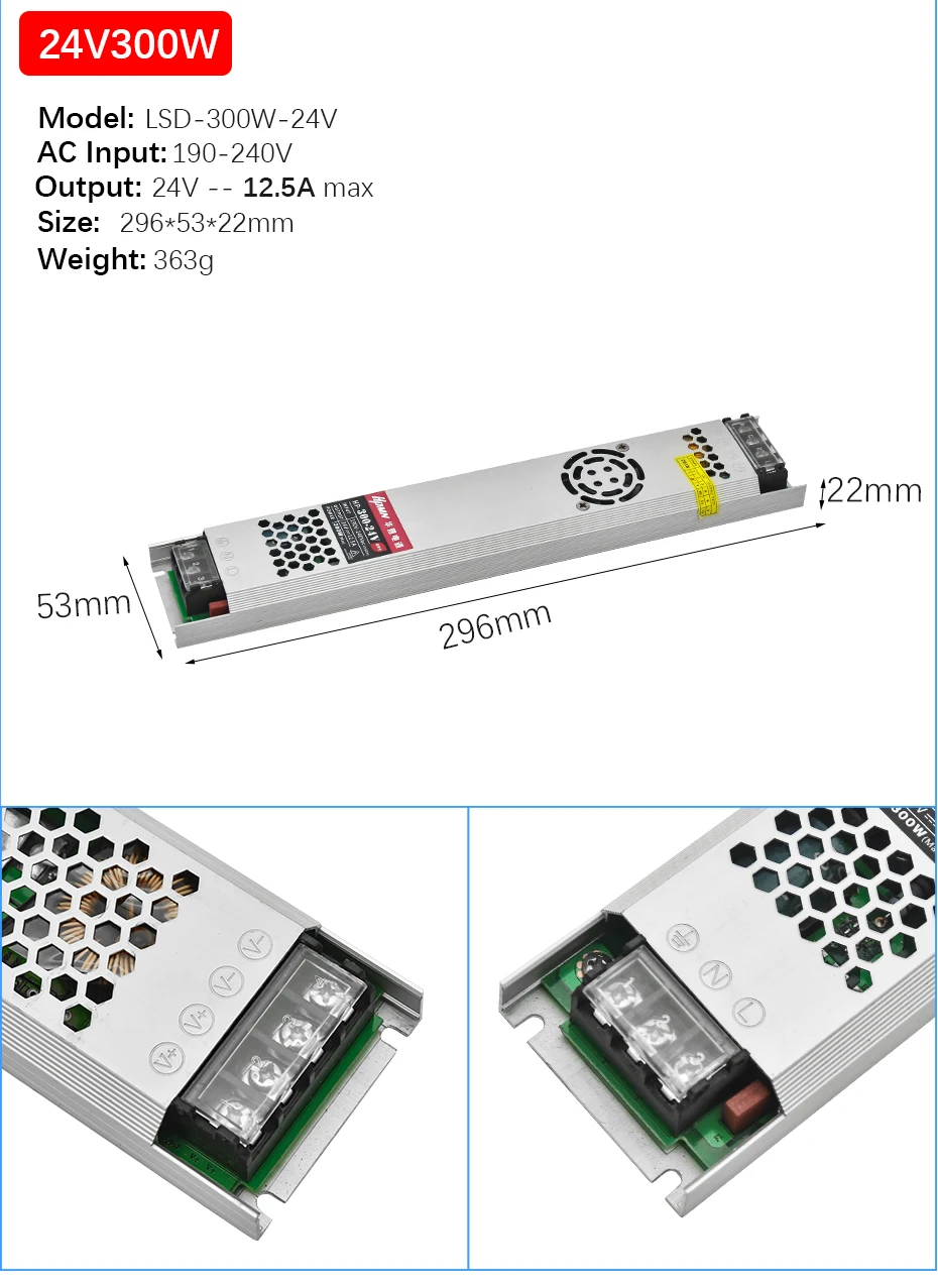 Ультра тонкий DC24V Светодиодный трансформатор 60 Вт 100 Вт 150 Вт 200 Вт 300 Вт Драйвер адаптер питания AC190-240V выключатель питания