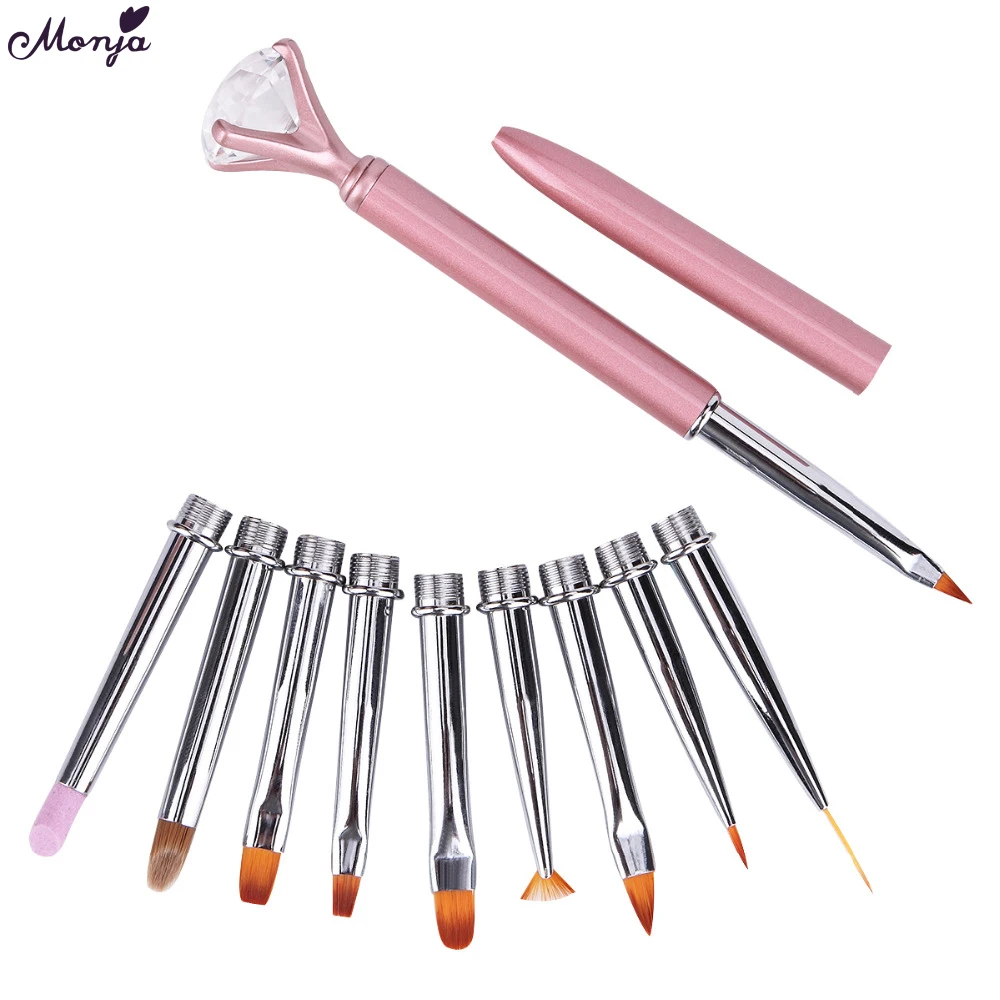 

Monja 10 In 1 Nail Art Rhinestone Painting Brush Set Liner Flower 3D Gradient Dotting Builder Cuticle Remove Acrylic Drawing Pen