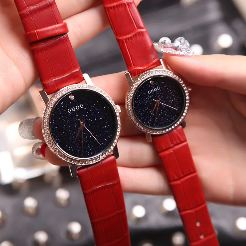 

GUOU Fashion Quartz Women Watch Rhinestone Leather Casual Dress Watches Rose Gold Ladies clock reloje mujer montre femme