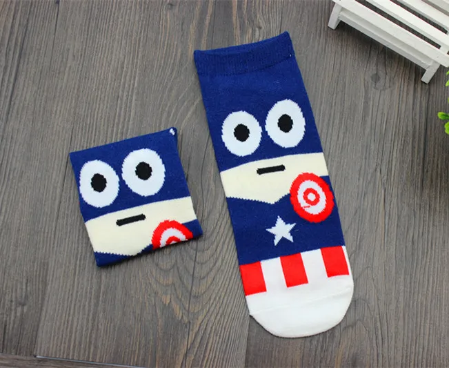 Распродажа, женские и мужские носки, забавные короткие носки с героями мультфильмов «Капитан Америка», «Супермен», «Бэтмен», повседневные носки с комиксами Marvel - Цвет: 1