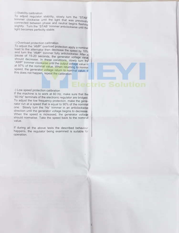 instruction 4 Generator Automatic Voltage Regulator