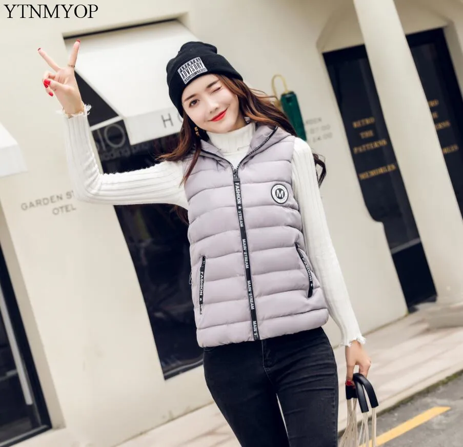 YTNMYOP Brands Short Down Cotton Vest Winter Women Sleeveless Jacket Slim Female Coat Green Thicken Casaco Hooded Girls Vests