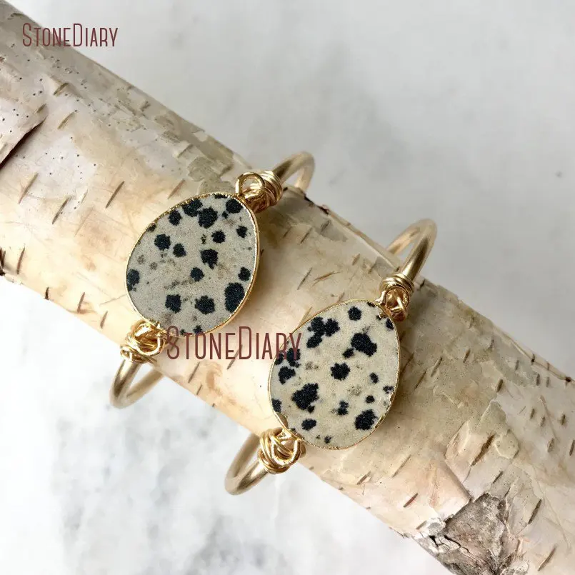 20180319-BM11257-Dalmatian Jasper Bracelet Cuff Raw Brass Cuff Bracelet Minimalist Gold Bracelet Boho Leopard Print Stone Bracelet Dalmatian Jasper Cuff_1