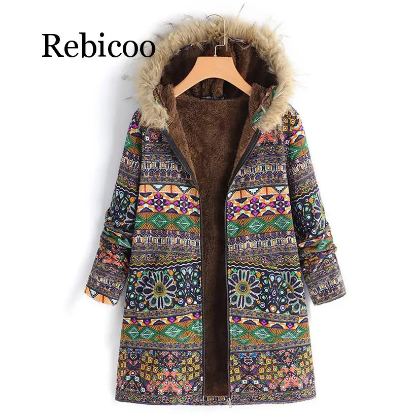 Rebicoo 2019 Newly Design Fashion Women Boho Warm Coat Fur Hood Woman Large Plus Size Overcoat Female Thick Fleece Jackets Woman