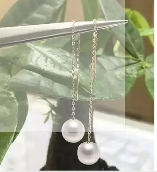 

free shipping >>>>noble jewelry NEW AAA 9-10mm Freshwater White round Drop Pearl Earring