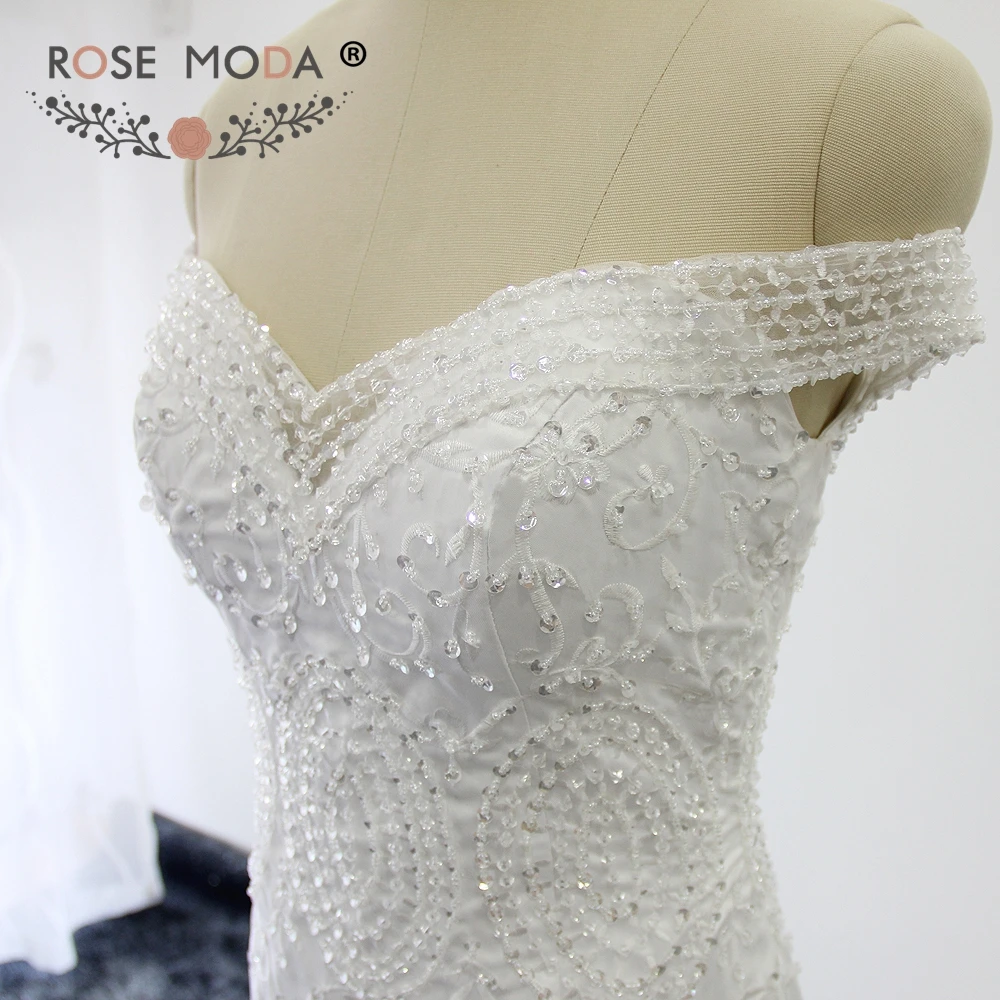 Роза Moda с плеча V Средства ухода за кожей Шеи Вышивка Свадебные платья Русалочки Vestidos De Noiva Реалистичные Фотографии