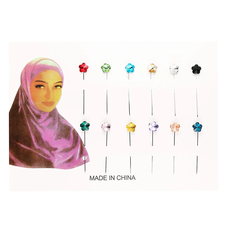 

12pcs/set New crystal Flower Scarf Pins Muslim Brooch Hijab Pin with hat