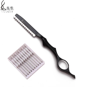 

1Set add 10 Blades Mr Rabbit Professional Sharp Barber Razor Hair Razor Haircut Set Cutting Thinning Knife Aluminum Alloy M6100