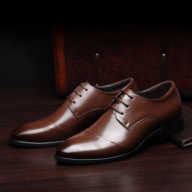 Fashion Mens Business Shoes Black Brown Soft Leather Male Brand Footwear Pointed toe Men's Casual Shoes KA095
