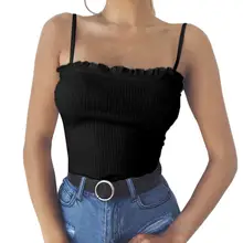 Женский летний укороченный топ, однотонный модный топ с оборками, майка, блузка с регулируемым ремешком, Camis Femininas#9