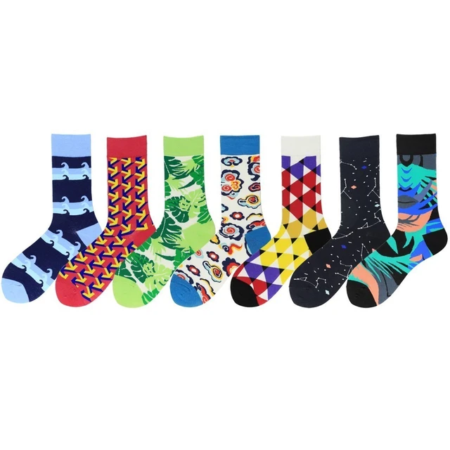 7pairs/lot Funny Novelty Men Crew Cotton Happy Socks British Style Colorful  Abstract Pattern Harajuku Fashion Calcetines Hombre - AliExpress