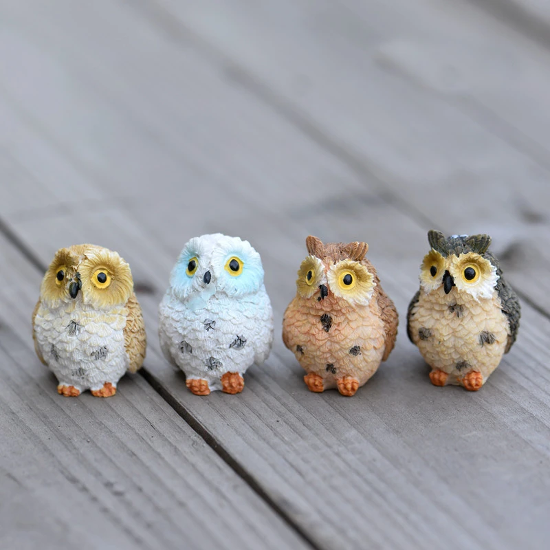 Cute Owls Animals Resin Miniatures Figurine Craft Ornament Home Garden Decor
