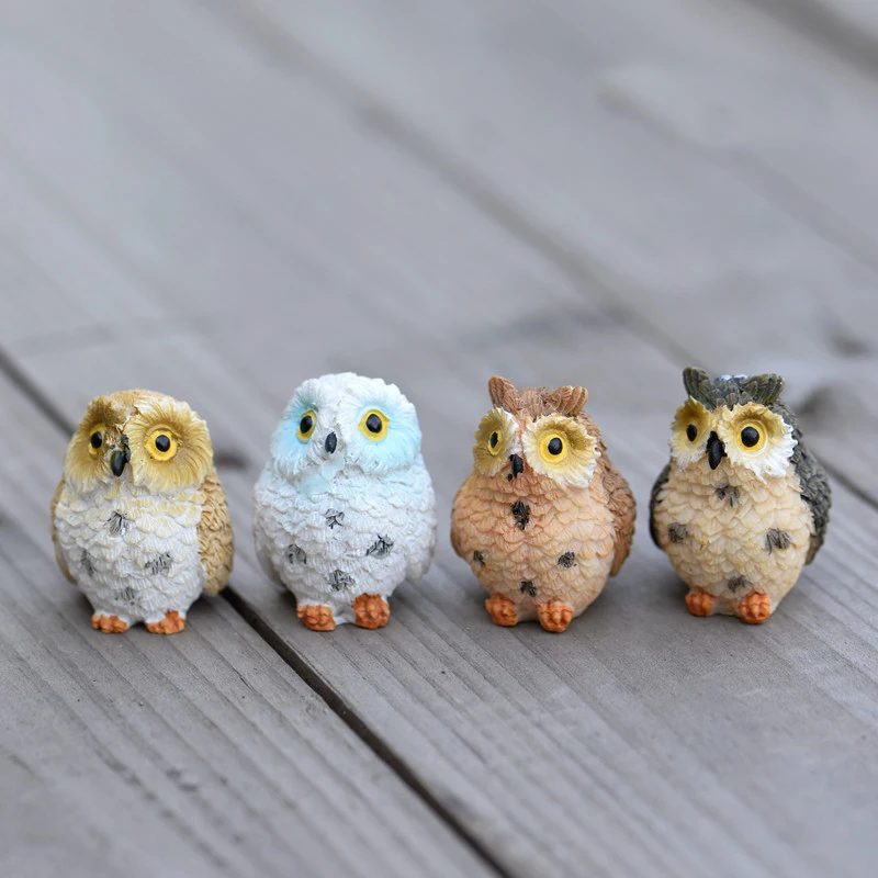 

Cute Owls Animal Figurines Resin Miniatures Figurine Craft Bonsai Pots Home Fairy Garden Ornament Decoration Terrarium Decor