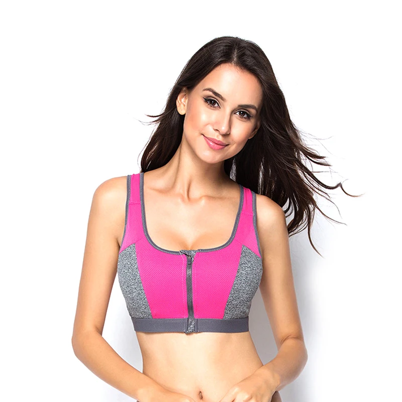 Double Layer Zipper Sports Bra Ladies Fitness Yoga Bra Push Up High Padded Shirt Underwear Running Vest Gym Exercise Sportswear