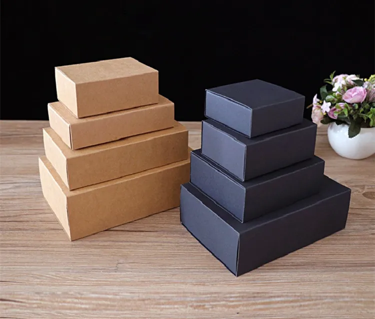 Leotrust 10 шт., высокое качество, Подарочная бумажная складная коробка, натуральная крафт-бумага/Черная бумажная упаковочная коробка, ручная работа, вечерние картонные коробки