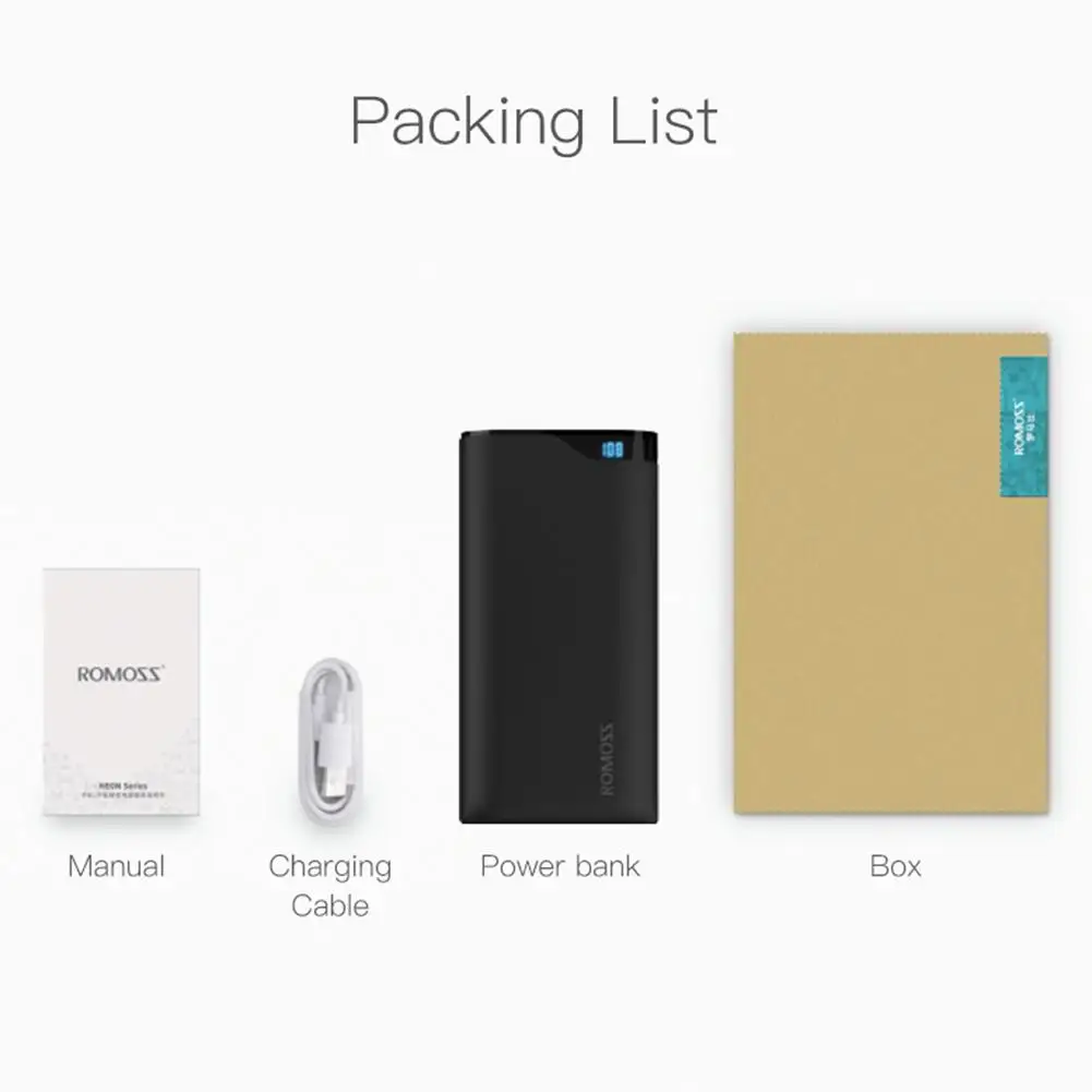 Romoss 10000mAh Power Bank Mobile Phone Charger LED Screen Dual USB External Batteries Pack For iPhone 8 plus NE10