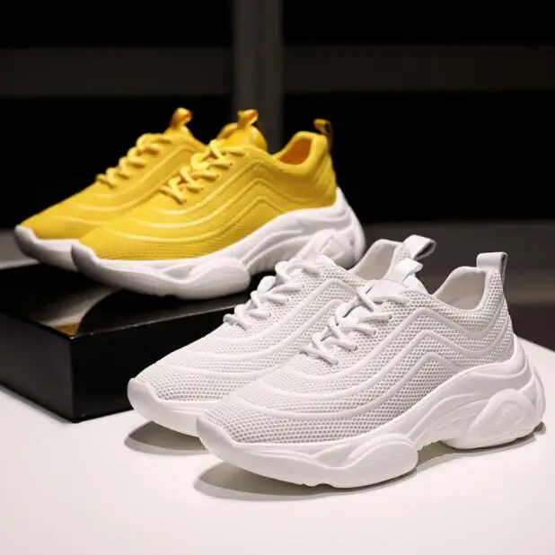 

High Quality Women Sneakers Shoes Woman Vulcanized Shoes Fashion White Shoes 2019 Spring Thick Bottom Breathable Mesh Casual P03