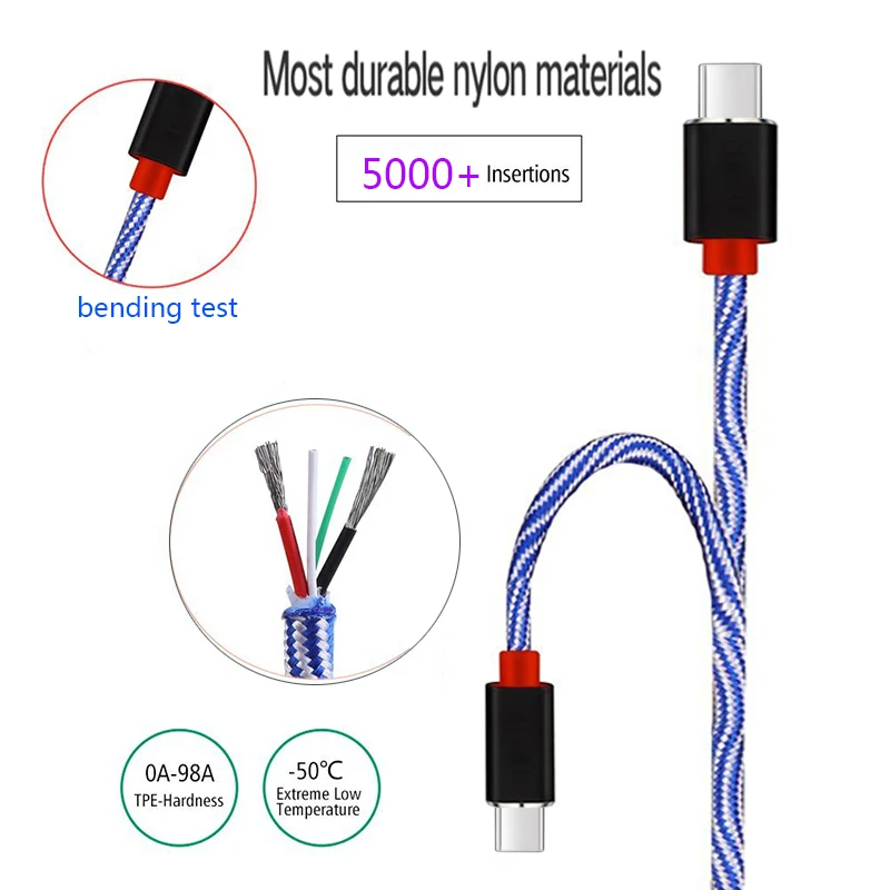 Lungfish USB C كابل شاحن للهاتف ، ماك بوك شاحن سريع نوع-C كابل 1 M 2 M 3 M ل جديد ماك بوك والأجهزة الأخرى مع USB C