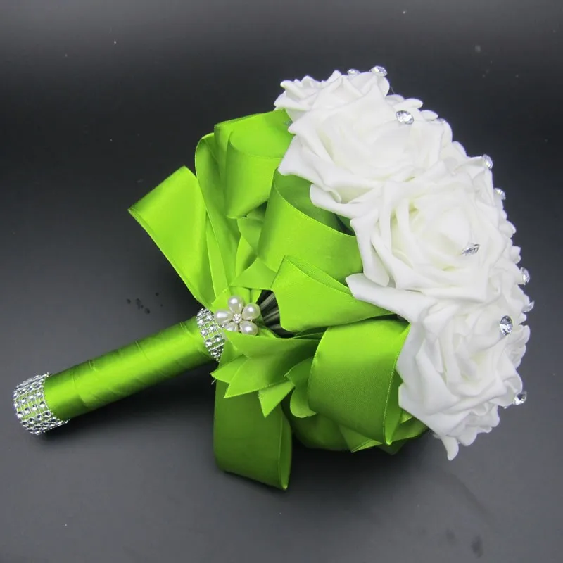 2016 Красивые Белые Свадебные Невесты свадебный букет де noiva искусственный цветок розы букет Кристалл свадебные букеты