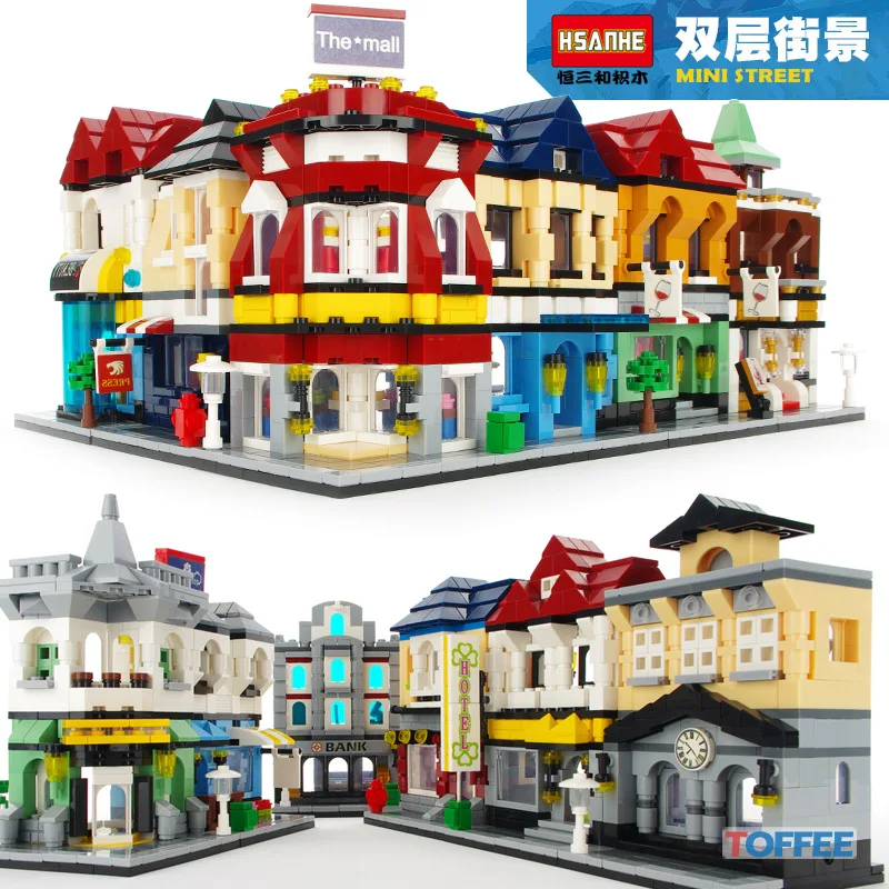 

HSANHE SimCity Double Floors Ddifice Mini Street Store Model Building Blocks Enlighten Figure Toys For Children Christmas Gift