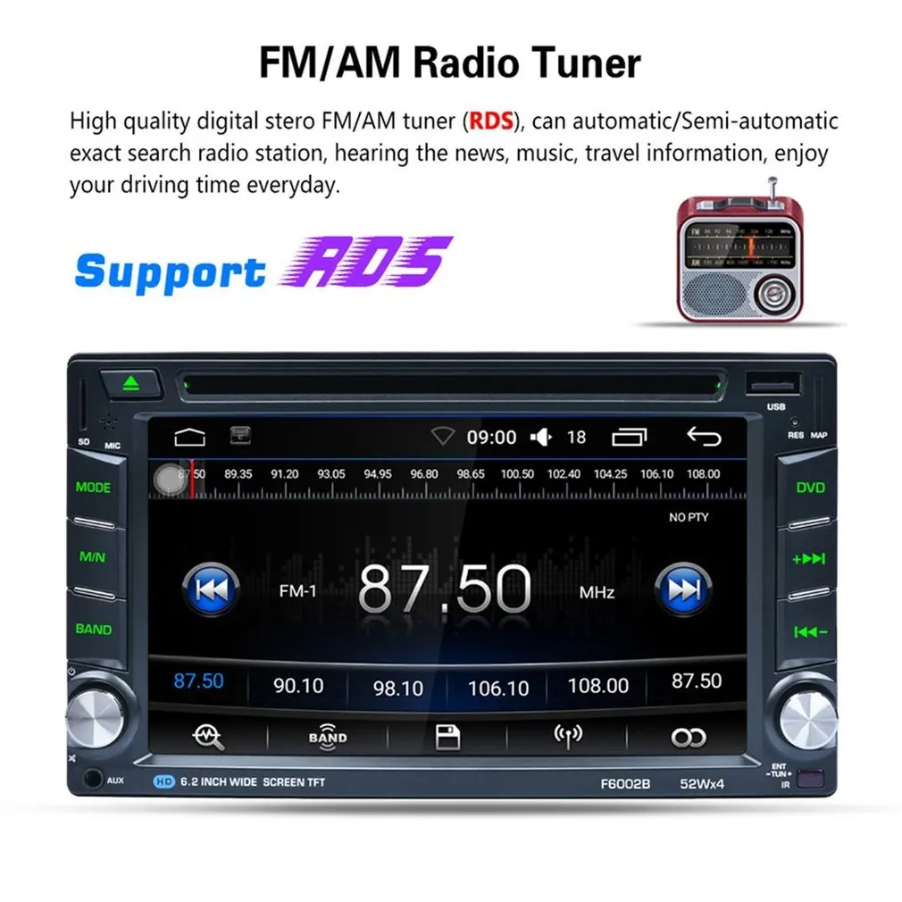 DC12V 6,2 дюймов Сенсорный экран Автомобильный dvd-плеер автомобиля Bluetooth MP5 FM AUX