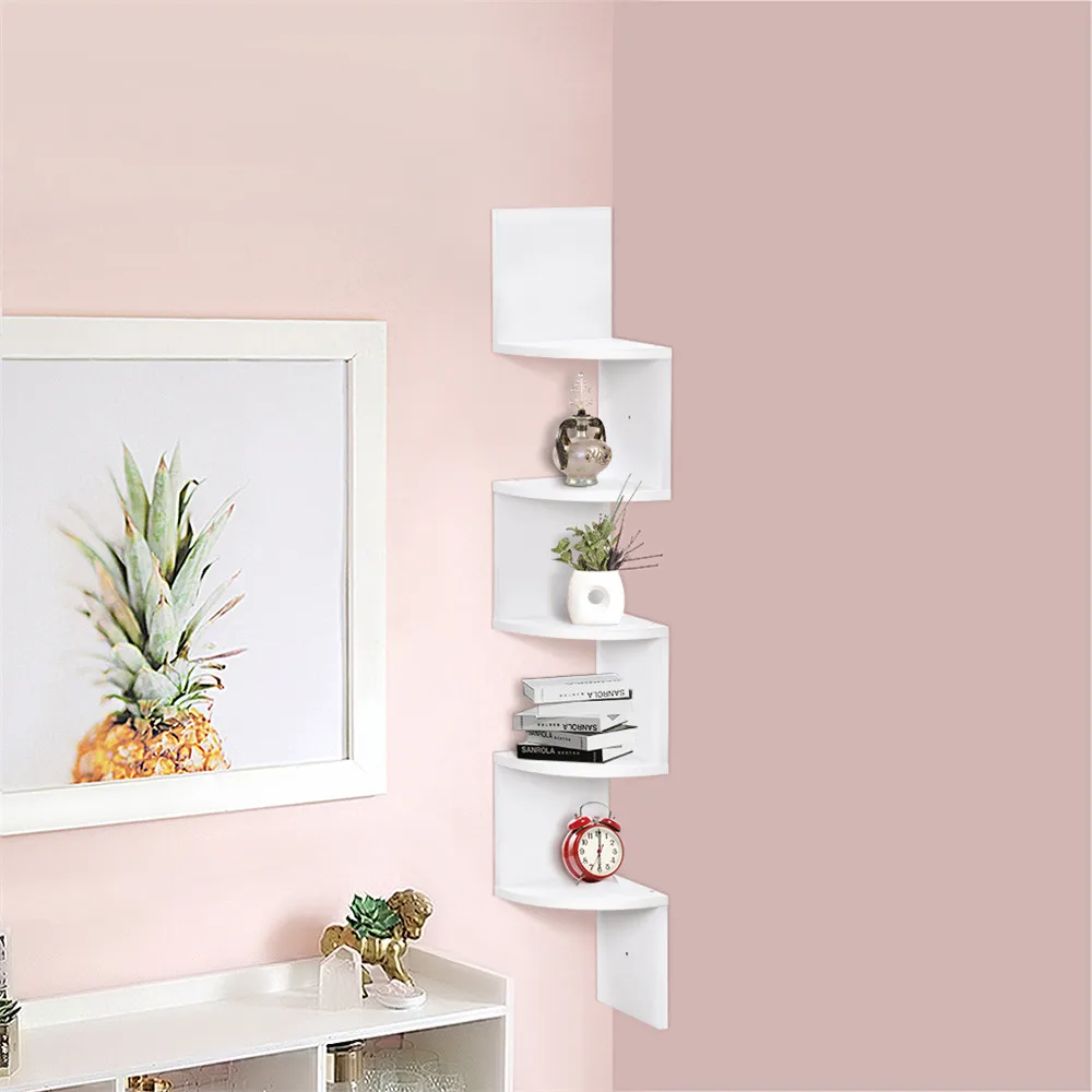 5 tier Wall Mounted Shelving Bookcase Storage Display Organizer Zig Zag Floating Wall