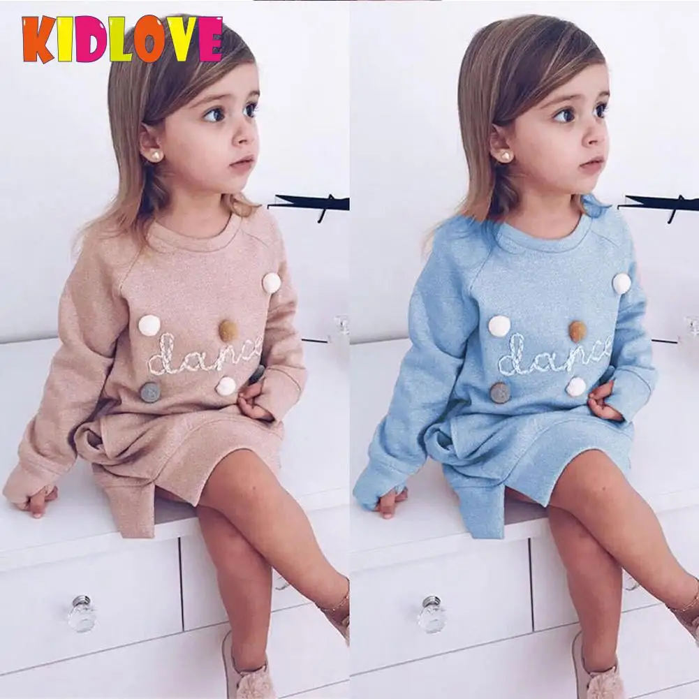 Kidlove для девочек свитшот с длинным рукавом осень пуловер платья розовый синий
