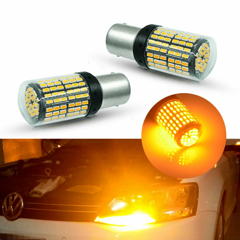 

2x Canbus Error Free No Hyper Flash Amber Yellow BAU15S 7507 144-SMD LED Bulbs For Front or Rear Turn Signal Lights Replacement