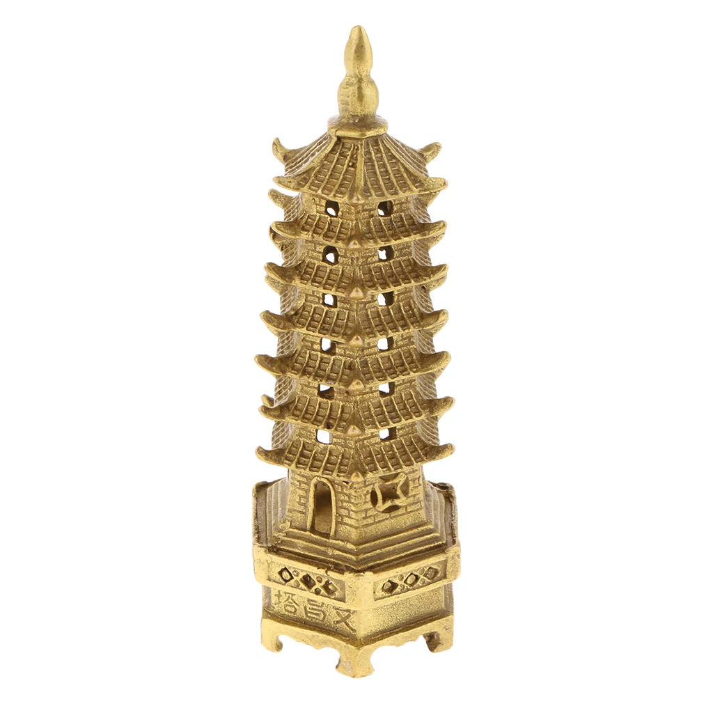 Chinese Traditional Copper Buddhist Wen Chang Tower Model Figurine Buddhism Stupa Pagoda Tower
