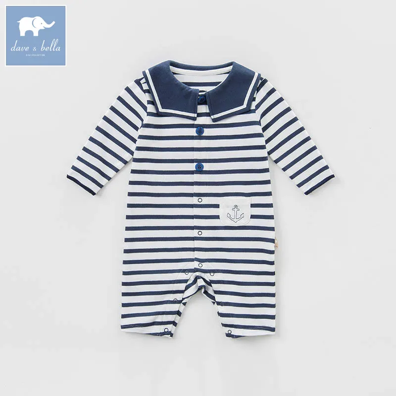 DB7683 dave bella spring new born baby boys cotton romper infant clothes children navy striped cute romper baby 1 piece DB7683 dave bella spring new born baby boys cotton romper infant clothes children navy striped cute romper baby 1 piece