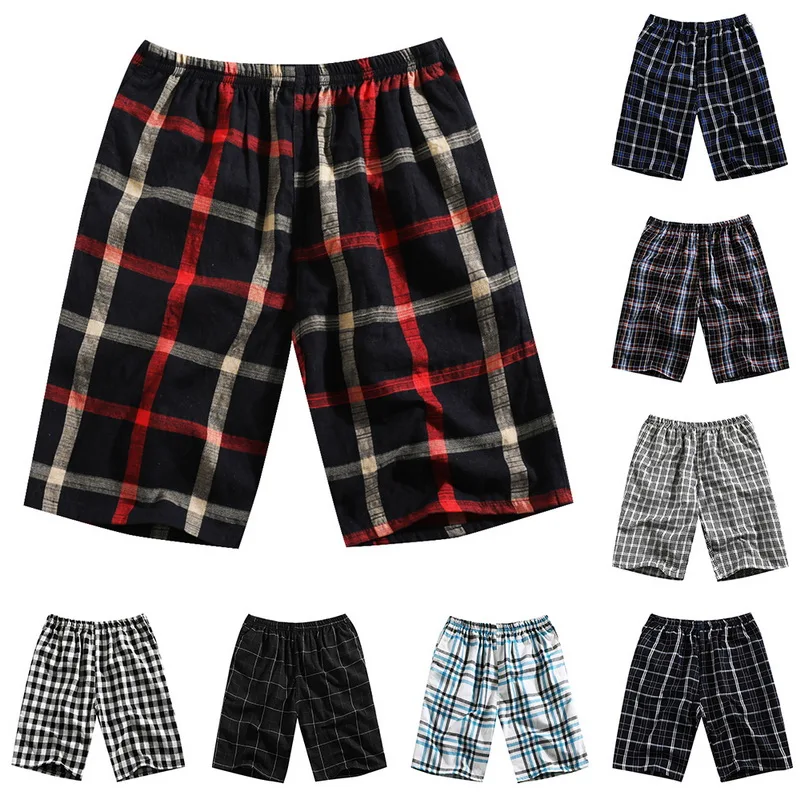 

MJARTORIA Men's Plaid Soft Summer Shorts Casual Elastic Waist Print Beach Shorts Homme Loose Shorts One Size Shorts Bottom