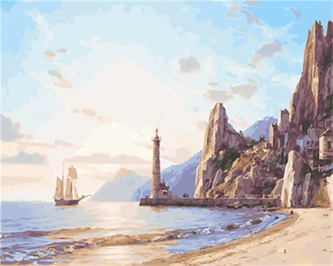 

DRAWJOY Seascape Canvas Painting By Numbers Framed Wall Pictures DIY Canvas Oil Painting Home Decor For Living Room