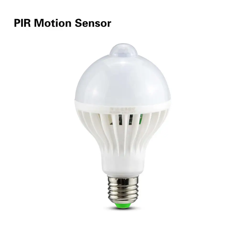 Сенсорная Светодиодная лампа E27, 220 В, голосовой Звук, PIR датчик движения, светильник 3 Вт, 5 Вт, 7 Вт, 9 Вт, 12 Вт, умная лампа для лестницы, прихожей, аварийный светильник ing - Испускаемый цвет: Motion Sensor Bulb