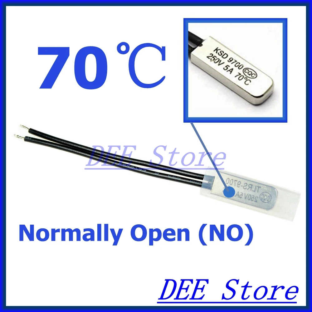 

10Pcs/lot 70C Degree Celsius / 158F NO Normal Open Thermal Protector Sensor Thermostat temperature control fuse switch 250V 5A