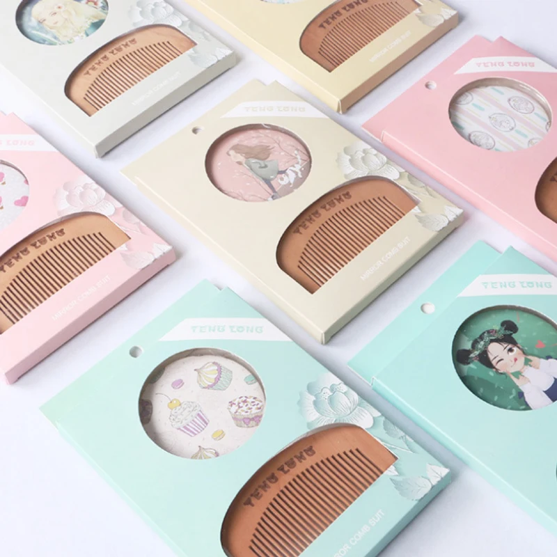 

New Portable Ladies Pocket Makeup Mirror Comb Set Cartoon Makeup Mirror Cosmetic Suit