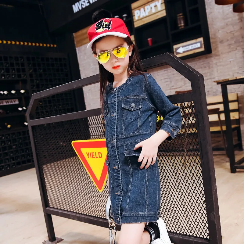 

Autumn Garment Pattern Cowboy Round Neck Long Sleeve Dress Spring And Autumn Season Children Kids Clothing