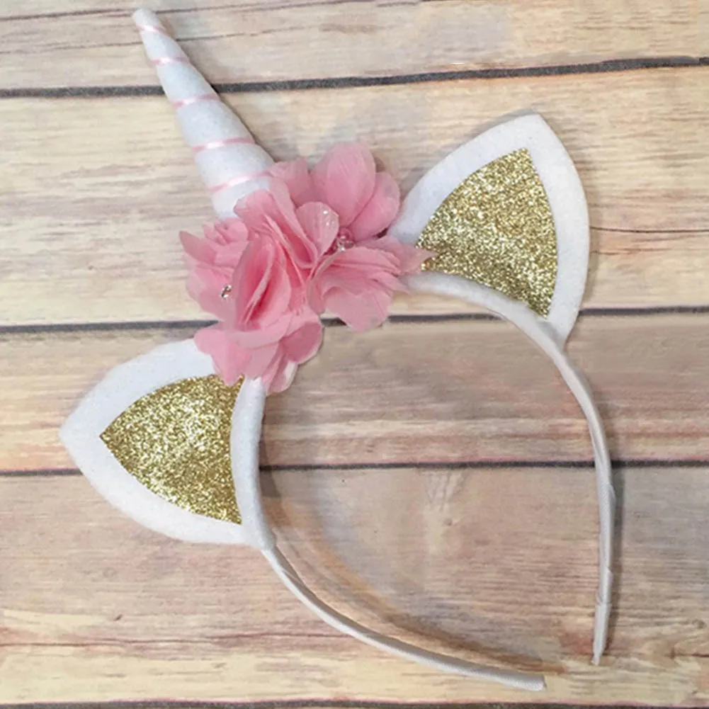 1 PC Rainbow Animal Horn Hairband Kids Chiffon Animal Headband Glitter