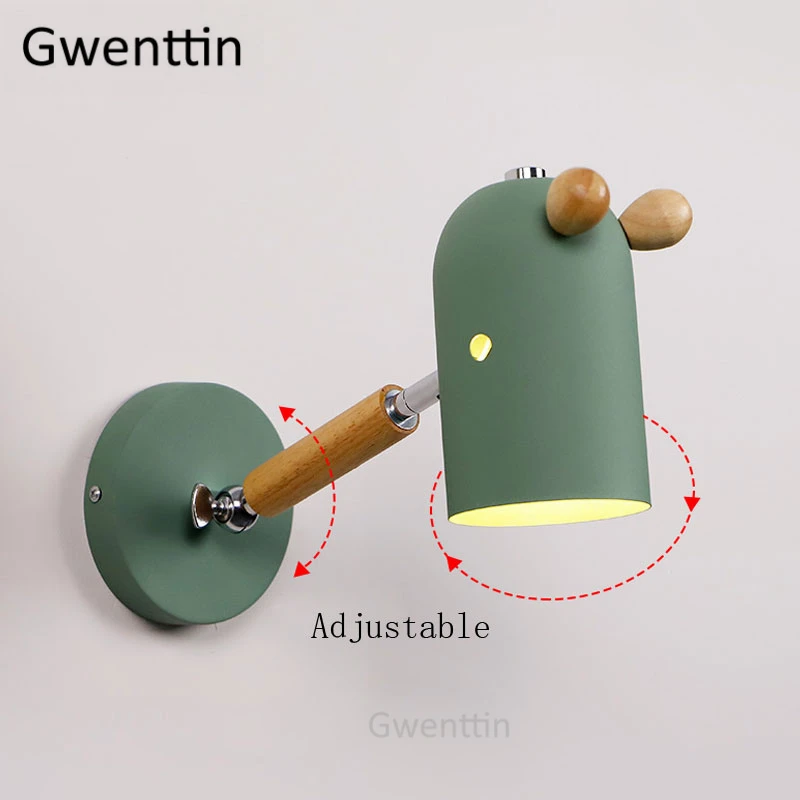 Lâmpadas de Parede para o Quarto das Crianças Madeira Nordic Ferro Cavalo Lâmpada Cabeceira Moderna Led Arandela Luminárias Casa Arte Decoração 12 Luzes e Iluminação