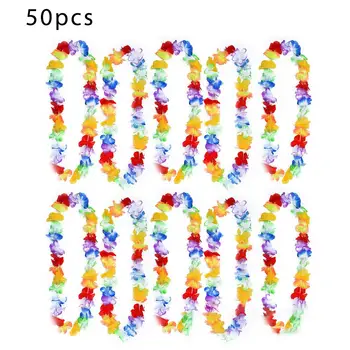

50pcs Hawaiian Style Garland Necklace Hawaii Lei Imitation Flower Headband Necklace For Party Beach Pool Party Supplies
