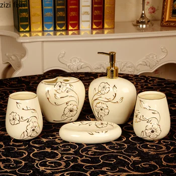 

5pcs/set European style ceramics Bathroom Accessories Set Soap Dispenser/Toothbrush Holder/Tumbler/Soap Dish Bathroom Products