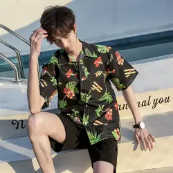 Летние рубашки с цветочным принтом и короткими рукавами для мужчин, уличная одежда Harajuku, Гавайская Повседневная модная пляжная рубашка с