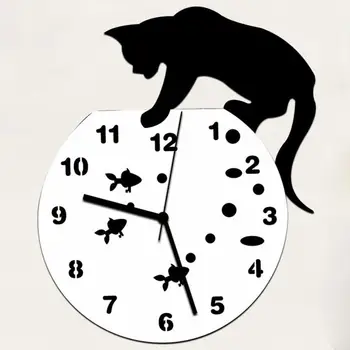 

JY 19 Mosunx Business 2016 Hot Selling Naughty Cat Acrylic Clock Wall Clock Modern Design Home Decor Watch Wall Sticker