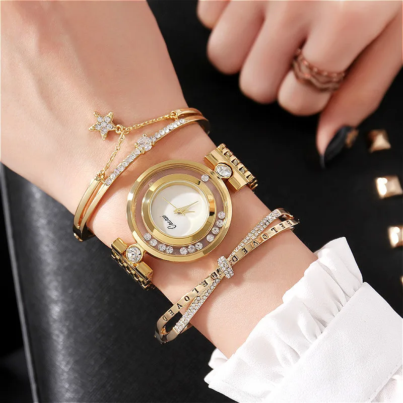 

Women's Hollow Female Dial Watches Ladies Rhinestone Crystal Wristwatches Steel Strap Girl's Quartz Wrist Watch Bracelet Hours