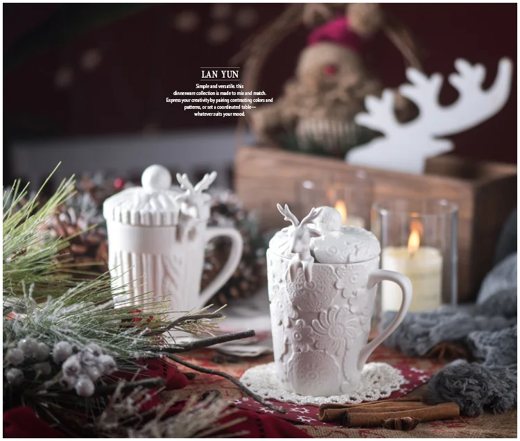 OUSSIRRO 400 мл белая Рождественская керамическая кофейная кружка с выбивающимся лосем креативная мультяшная чашка с молоком и завтраком Рождественский подарок