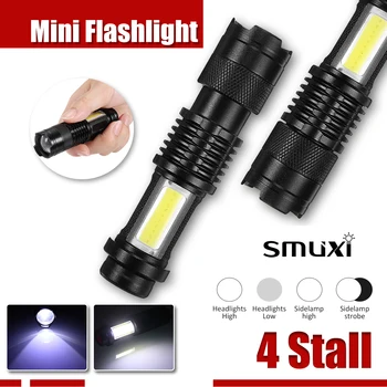 

4000LM Q5 COB LED Flashlight Waterproof Torch Mini Zoom COB Work Light Fishing Flashlight 14500/AA Rechargeable Battery