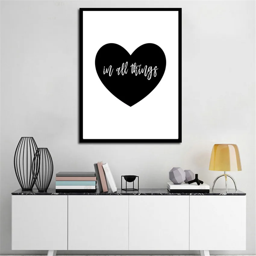 Modern Painting Heart Letters Poster Black and White Canvas Pictures for Living Room Nursery Wall Picture Girl Decor | Дом и сад