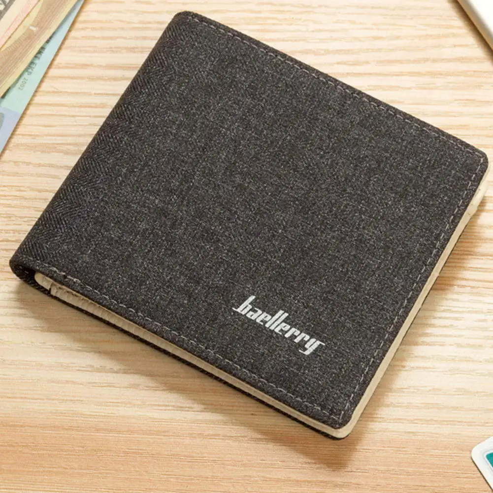 Hot Selling Men Minimalist Slim Wallet Blocking Bifolod Coin Purse with Zipper Canvas-B5